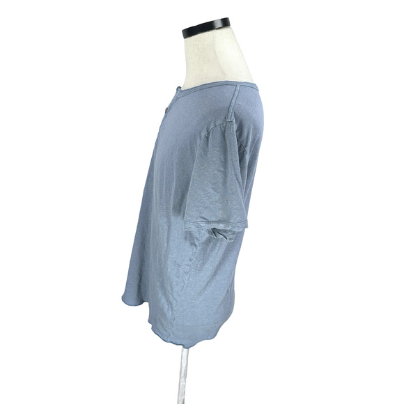 Marine Layer Henley T-Shirt Mens Large Blue Hemp Cotton Short Sleeve Button - Picture 4 of 10